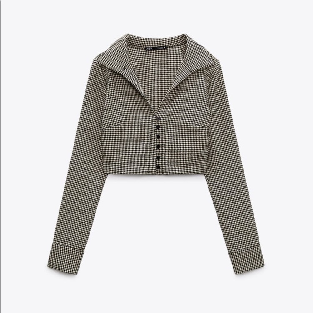 Zara Black and White Checkered Crop Top - Picture 3 of 5